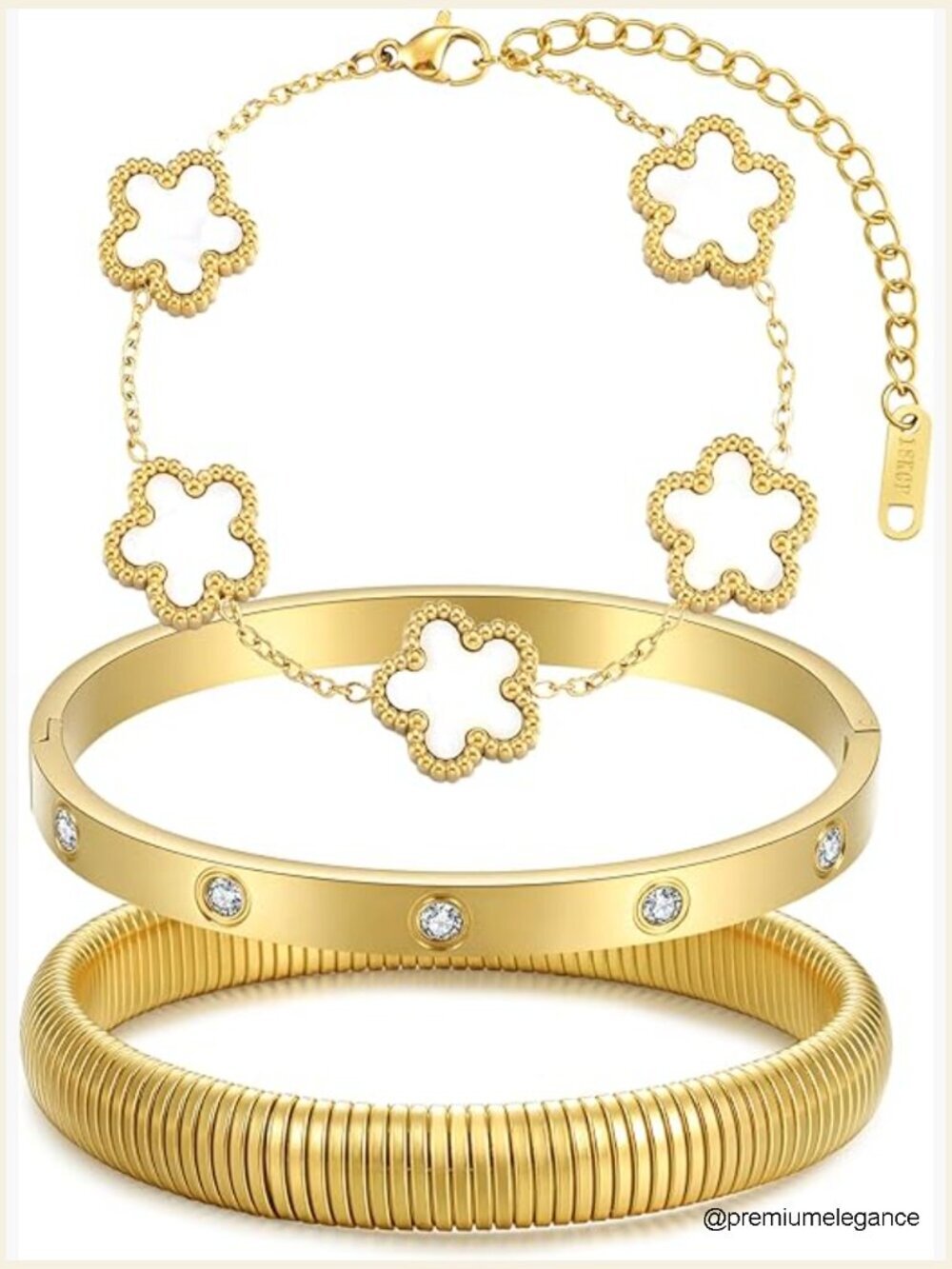 18k Gold Plated Stackable Bangle Bracelets Set, 3 Pcs Chunky Jewelry